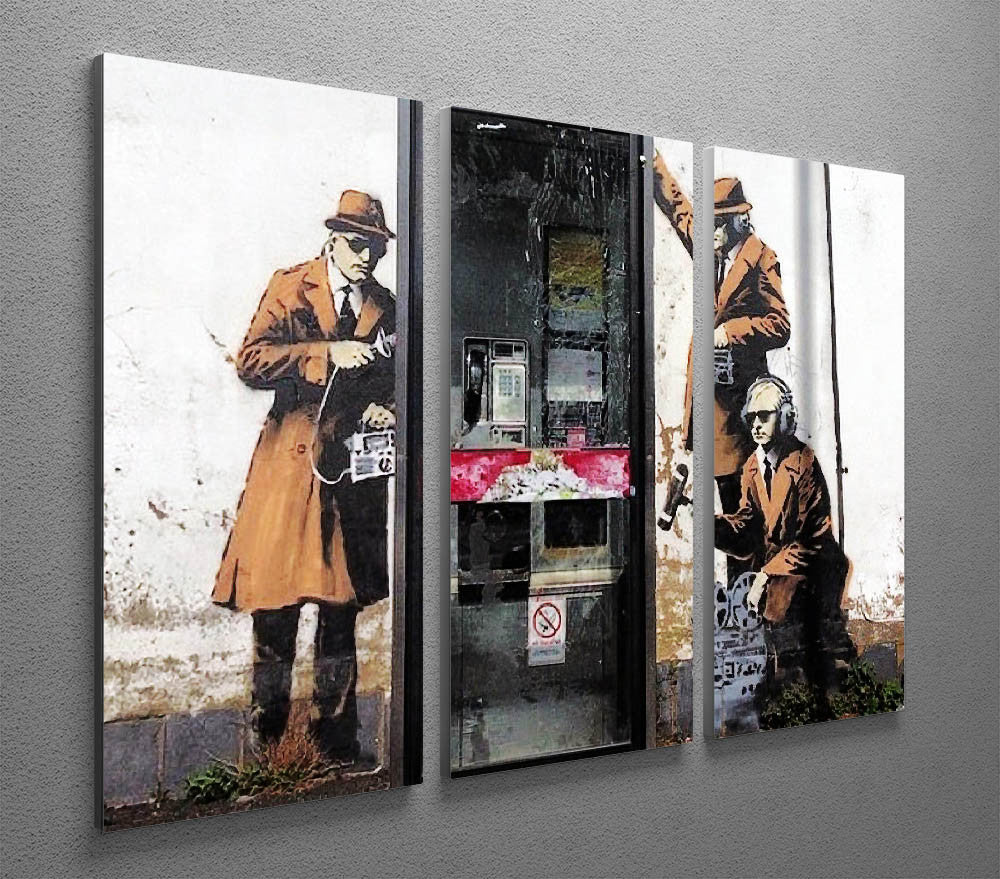 Banksy Cheltenham Telephone Box Spies 3 Split Canvas Print - Canvas Art Rocks