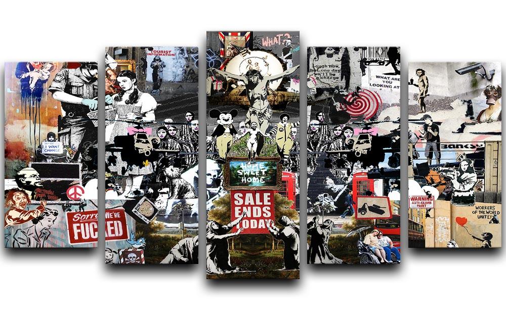 Banksy Collage 5 Split Panel Canvas - Canvas Art Rocks - 1