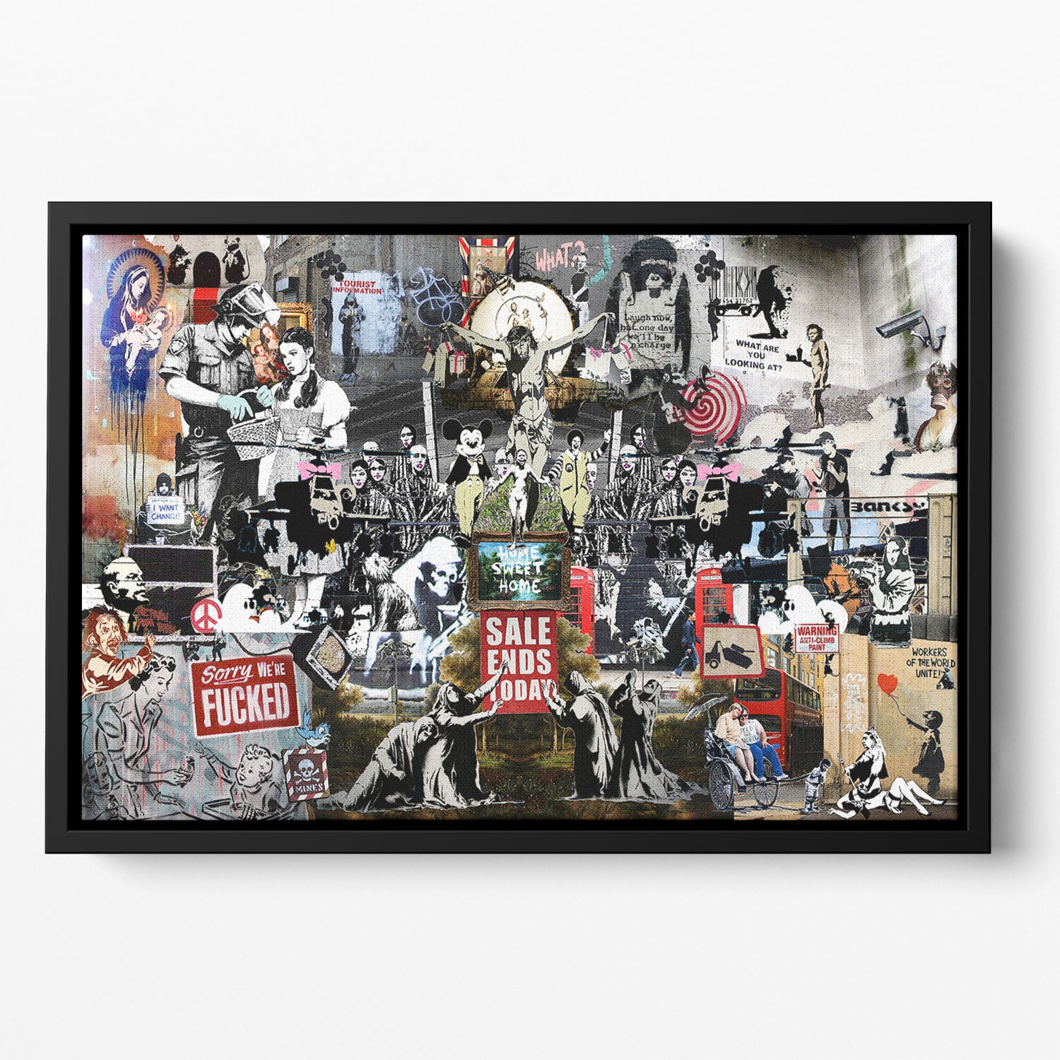 Banksy Collage Floating Framed Canvas