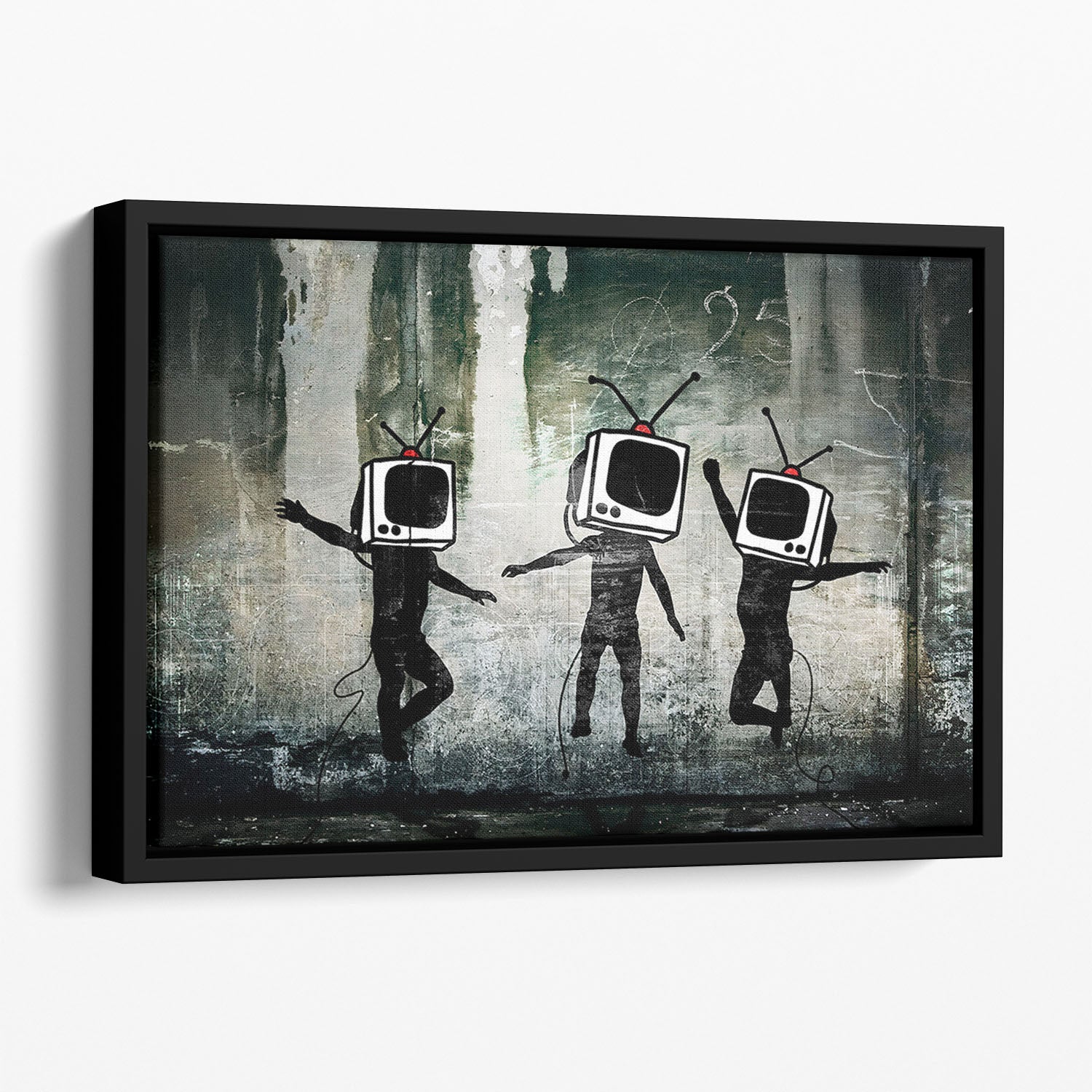 Banksy Dancing TV Heads Floating Framed Canvas