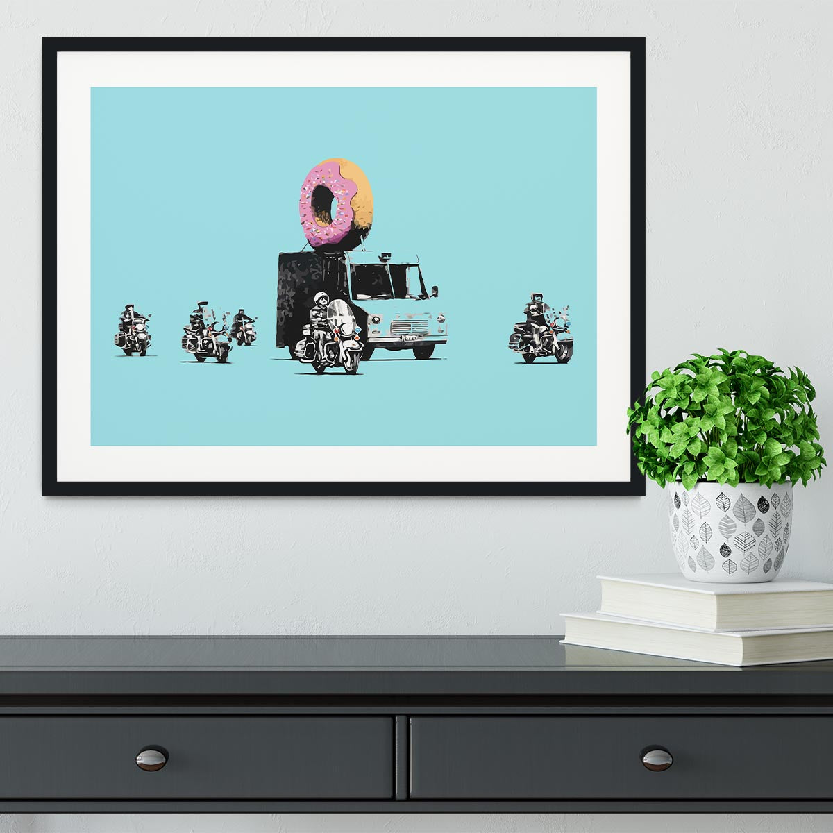 Banksy Doughnut Police Light Blue Framed Print - Canvas Art Rocks - 1