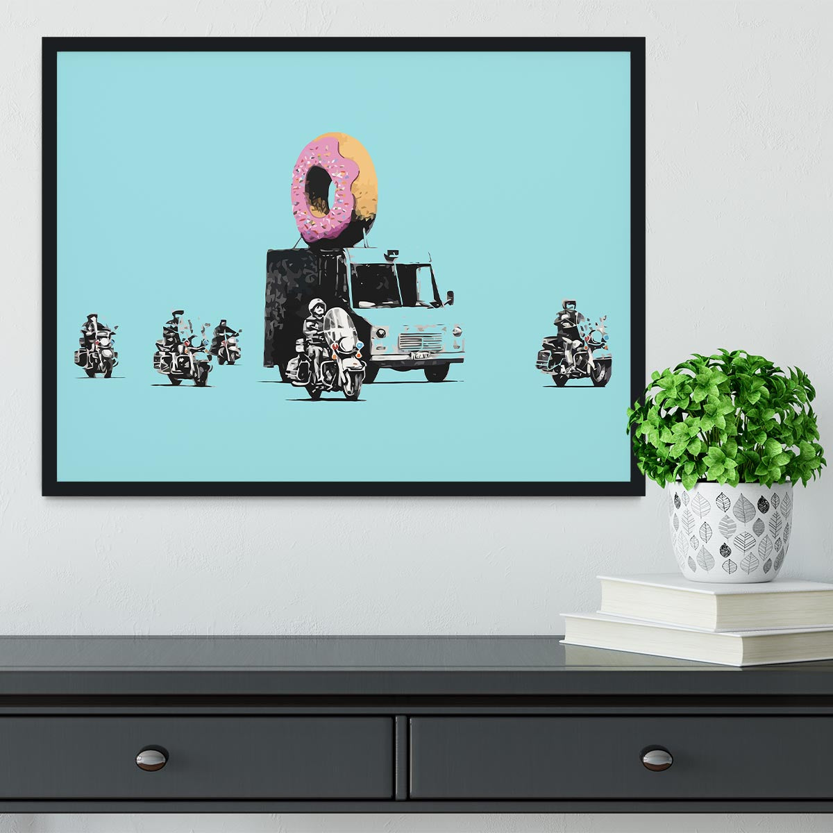 Banksy Doughnut Police Light Blue Framed Print - Canvas Art Rocks - 2