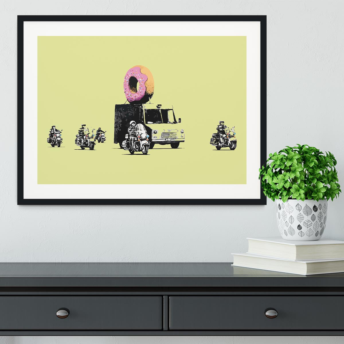 Banksy Doughnut Police Yellow Framed Print - Canvas Art Rocks - 1