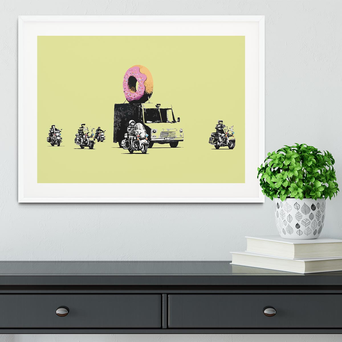 Banksy Doughnut Police Yellow Framed Print - Canvas Art Rocks - 5