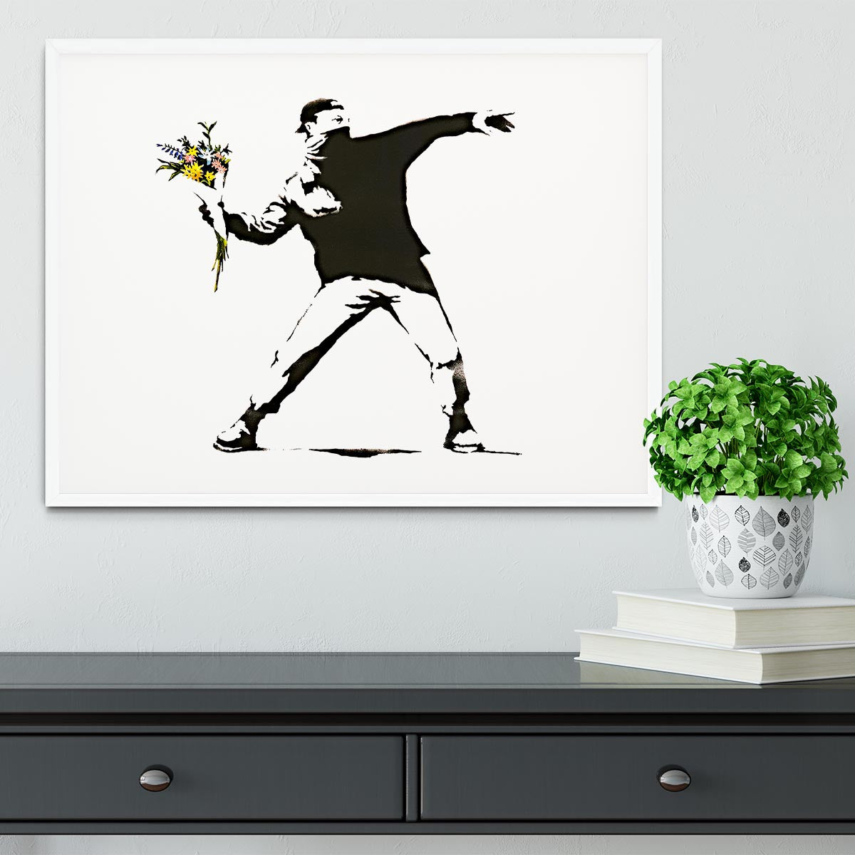 Banksy Flower Thrower Framed Print - Canvas Art Rocks -6