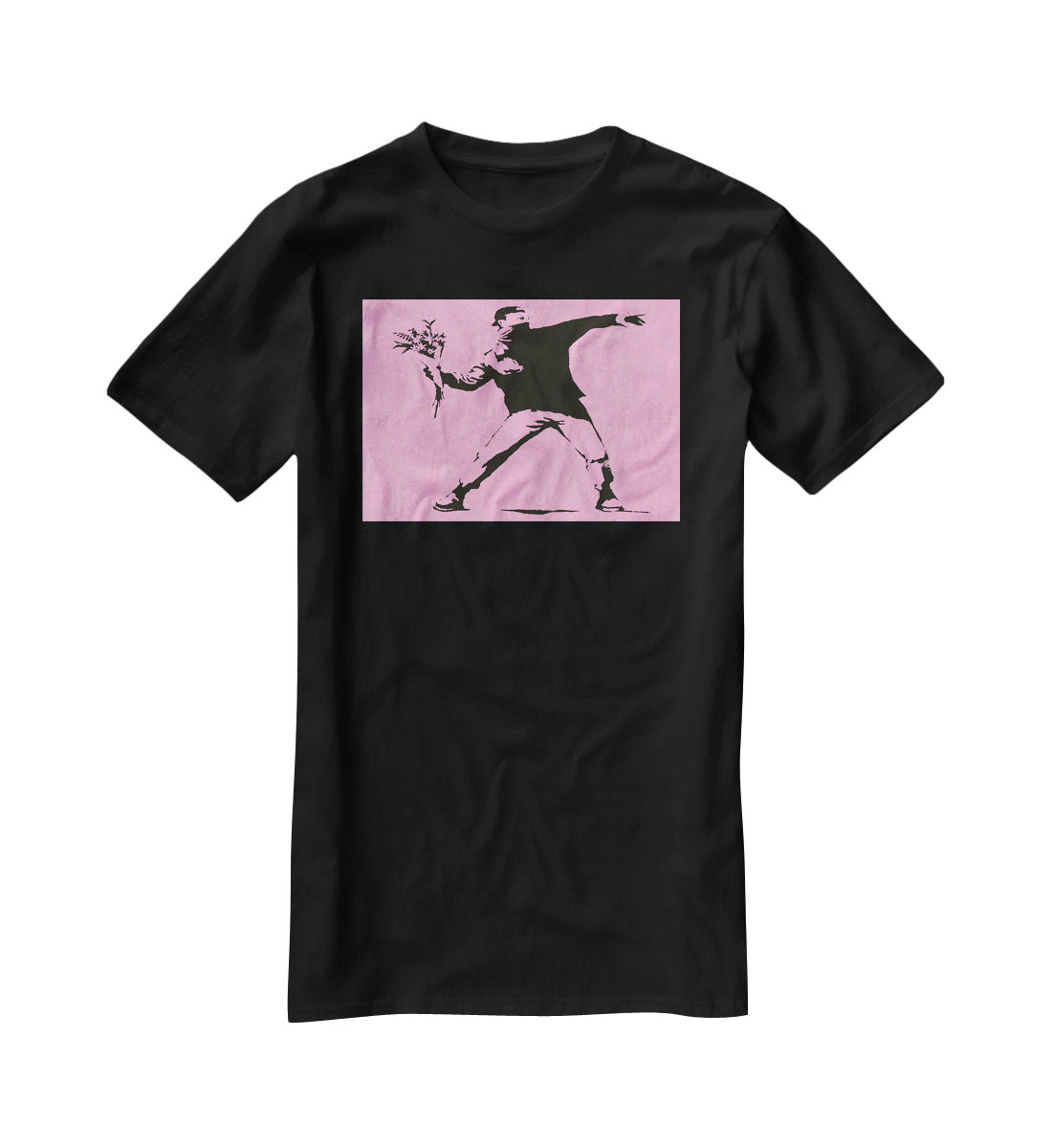 Banksy Flower Thrower Pink T-Shirt - Canvas Art Rocks - 1
