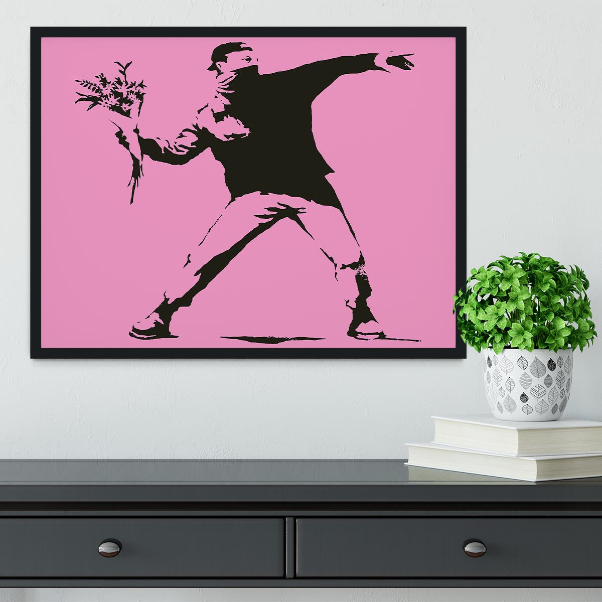 Banksy Flower Thrower Pink Framed Print - Canvas Art Rocks - 2