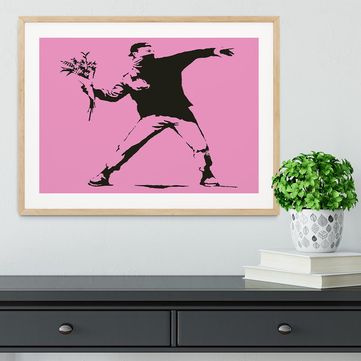 Banksy Flower Thrower Pink Framed Print - Canvas Art Rocks - 3