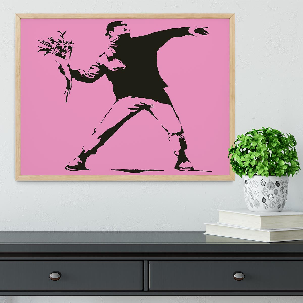 Banksy Flower Thrower Pink Framed Print - Canvas Art Rocks - 4