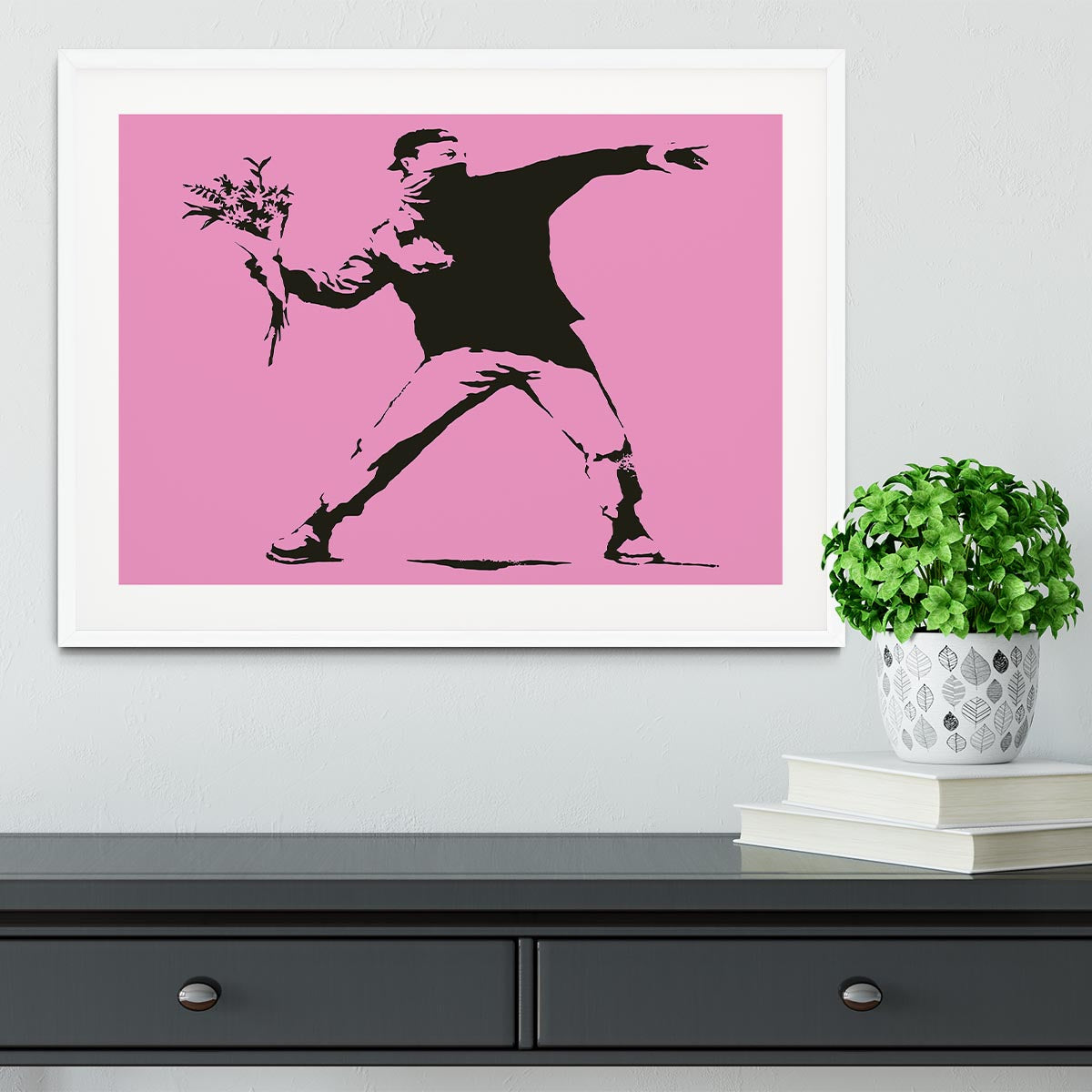 Banksy Flower Thrower Pink Framed Print - Canvas Art Rocks - 5