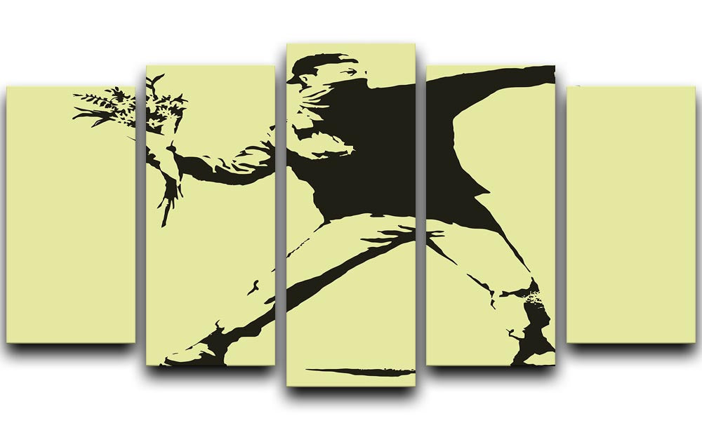 Banksy Flower Thrower Yellow 5 Split Panel Canvas - Canvas Art Rocks - 1
