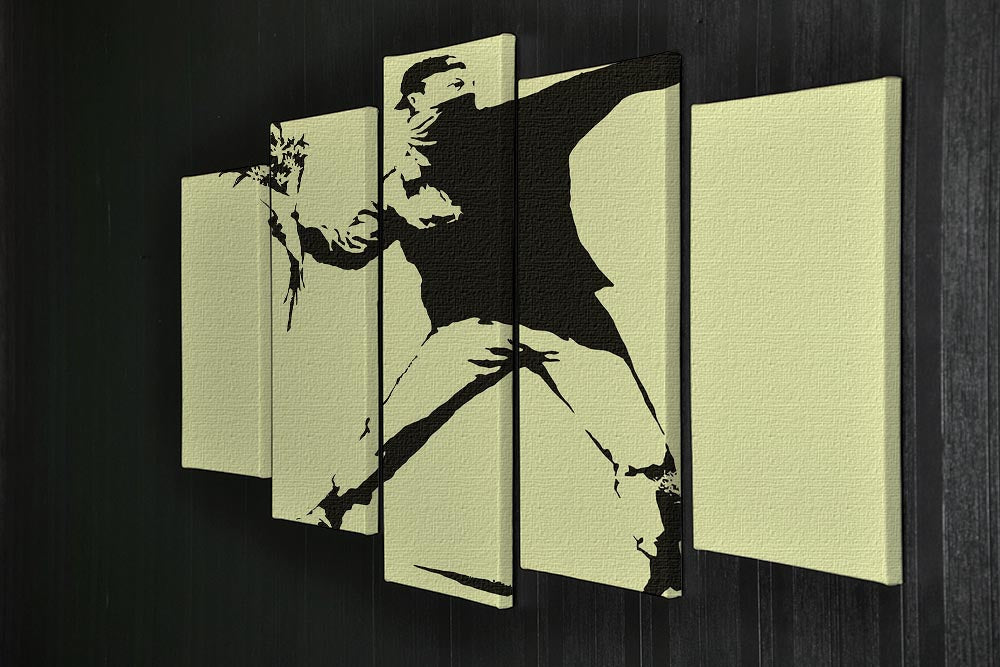 Banksy Flower Thrower Yellow 5 Split Panel Canvas - Canvas Art Rocks - 2