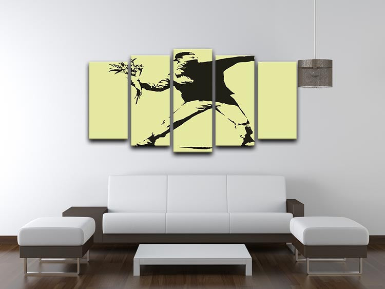 Banksy Flower Thrower Yellow 5 Split Panel Canvas - Canvas Art Rocks - 3