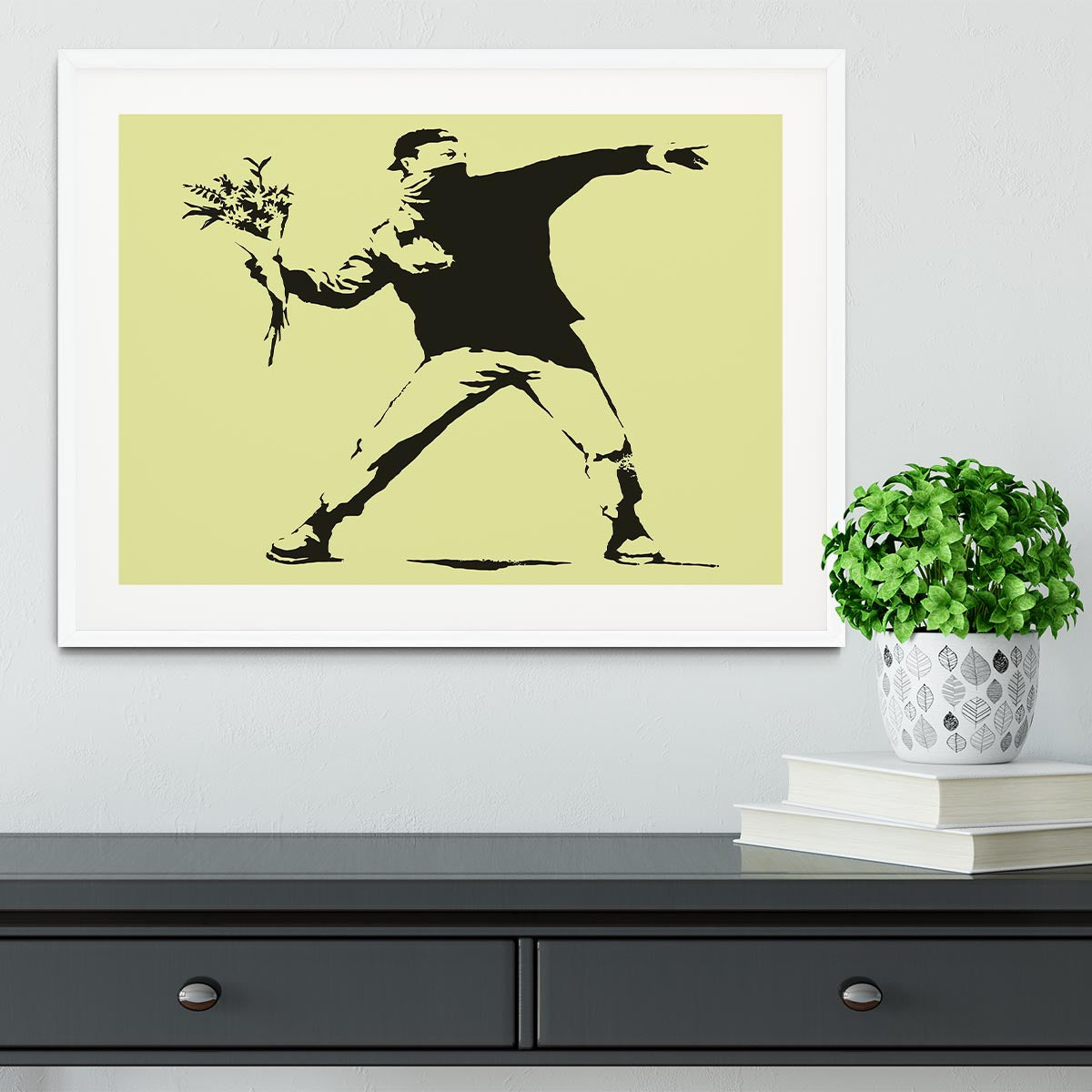 Banksy Flower Thrower Yellow Framed Print - Canvas Art Rocks - 5