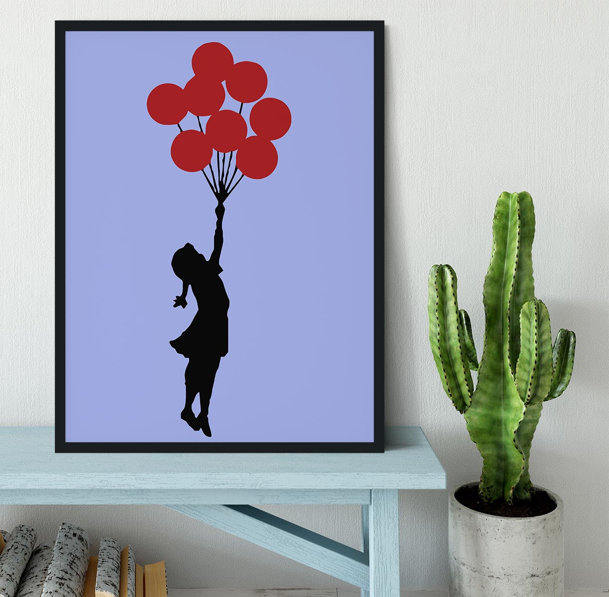 Banksy Flying Balloon Girl Blue Framed Print - Canvas Art Rocks - 2