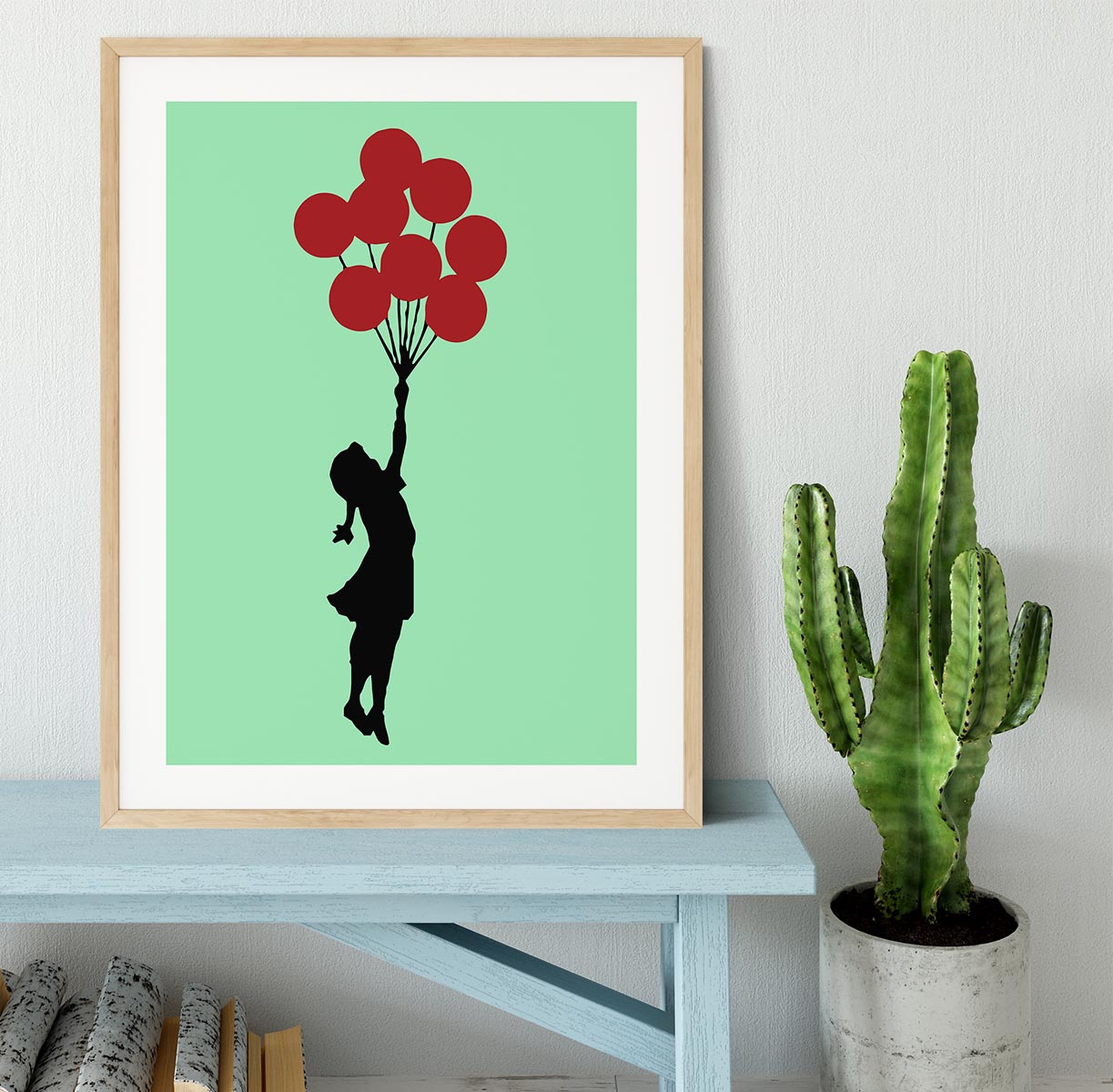Banksy Flying Balloon Girl Green Framed Print - Canvas Art Rocks - 3