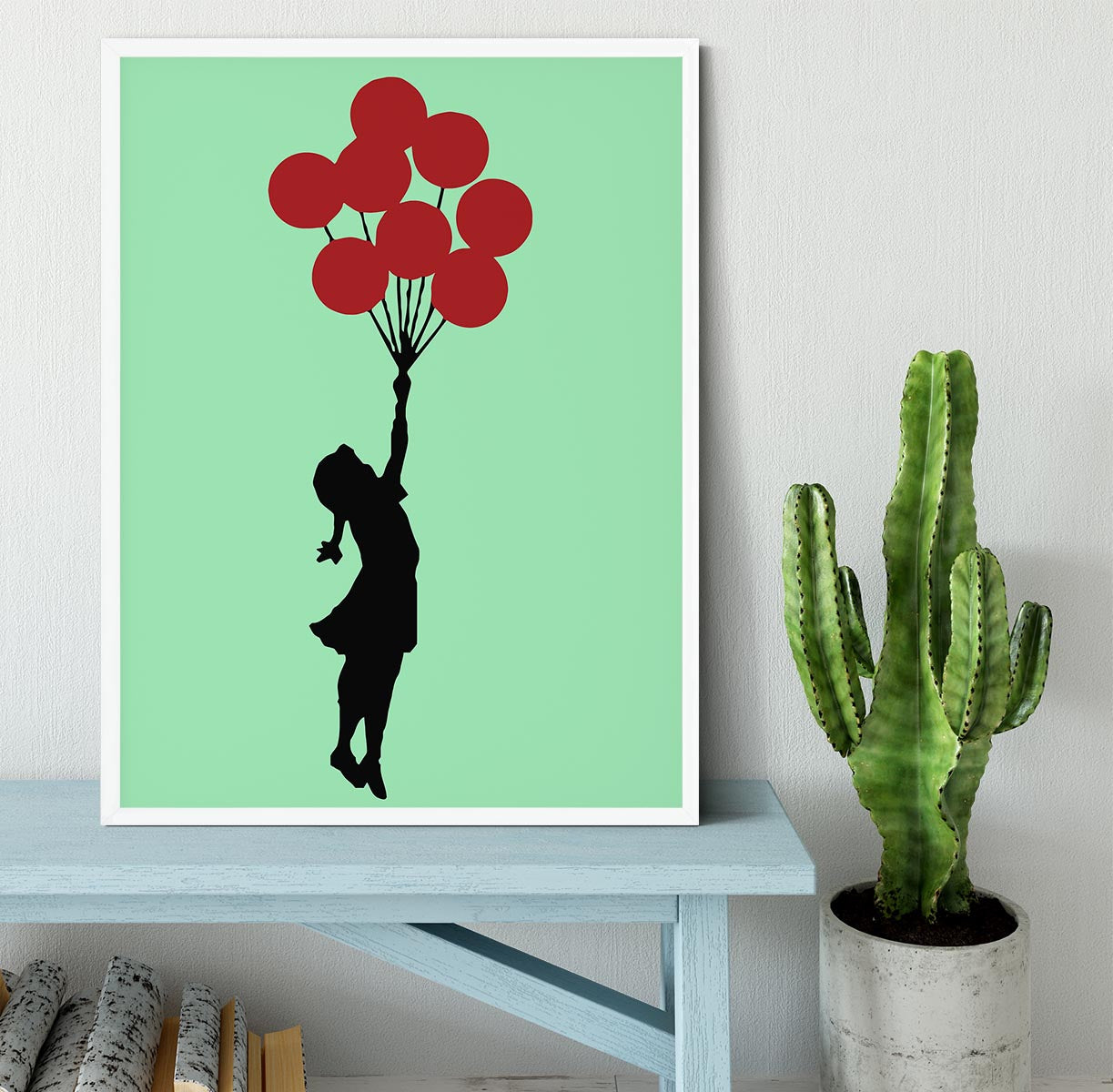 Banksy Flying Balloon Girl Green Framed Print - Canvas Art Rocks -6