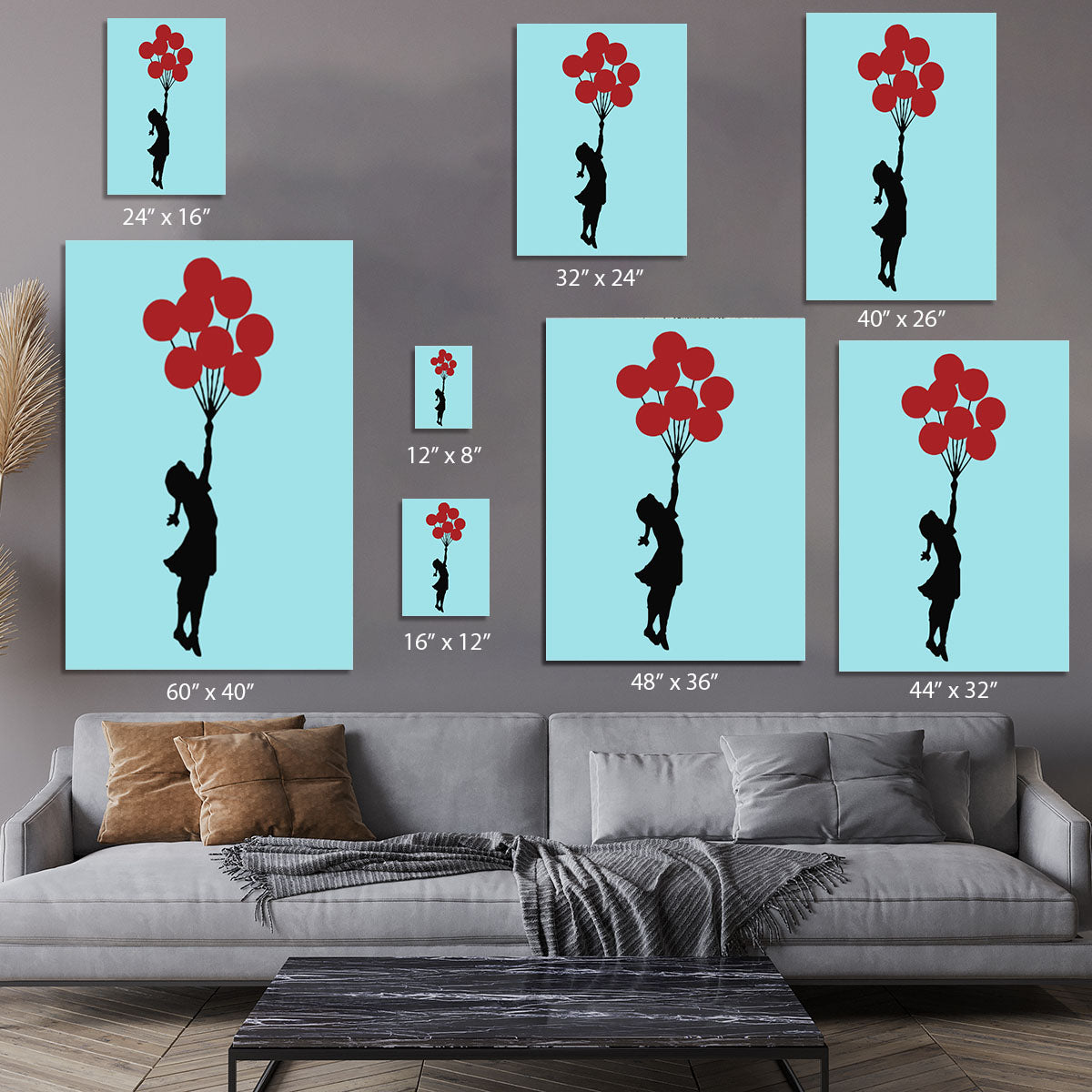 Banksy Flying Balloon Girl Light Blue Canvas Print or Poster - Canvas Art Rocks - 7