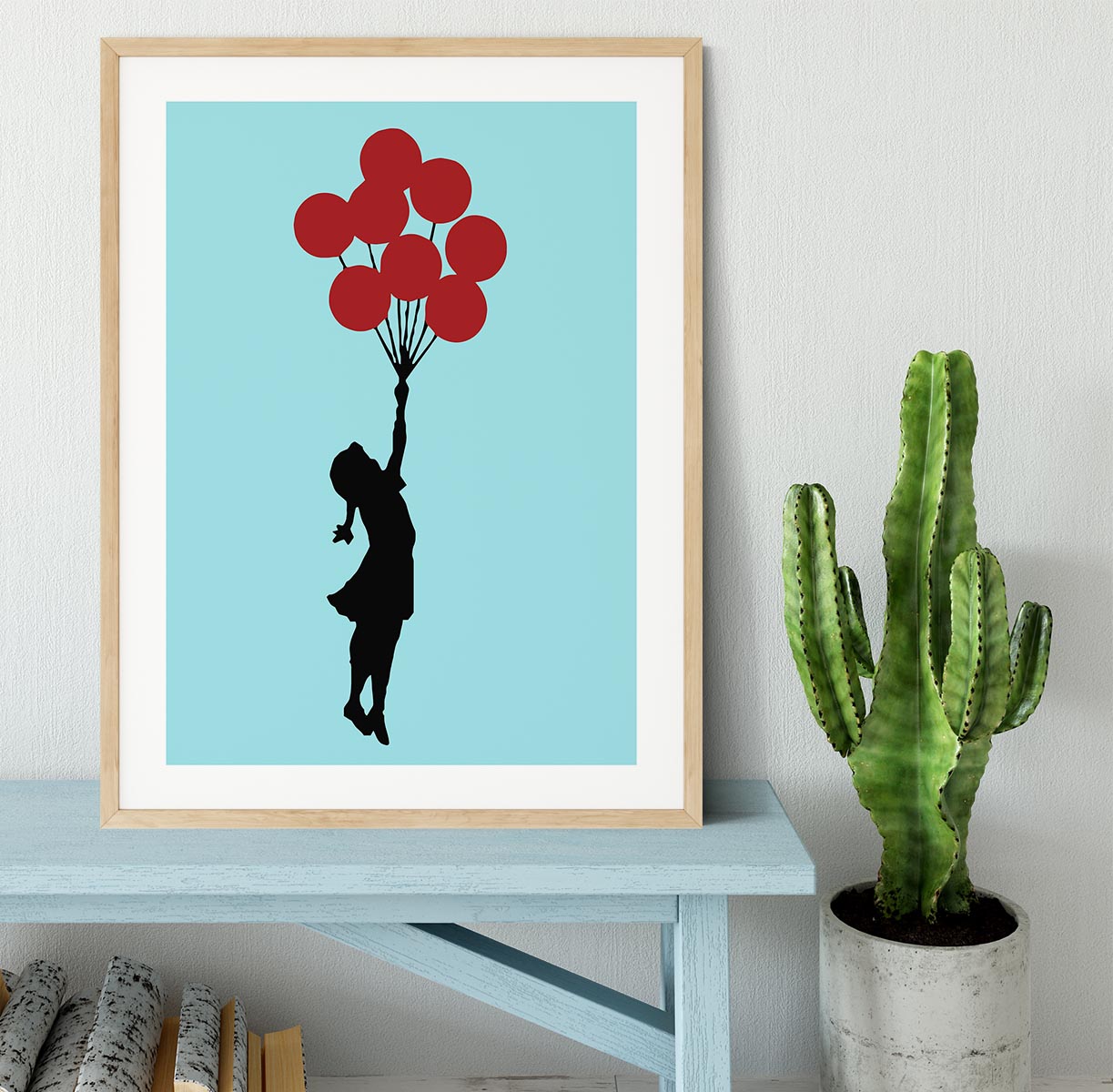 Banksy Flying Balloon Girl Light Blue Framed Print - Canvas Art Rocks - 3