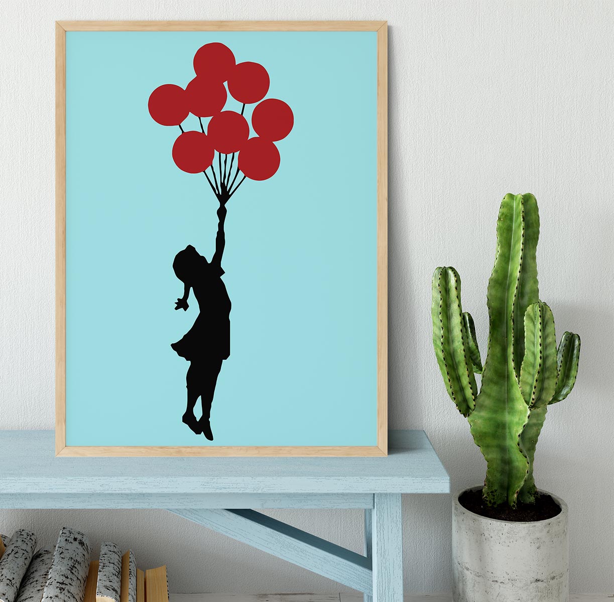 Banksy Flying Balloon Girl Light Blue Framed Print - Canvas Art Rocks - 4