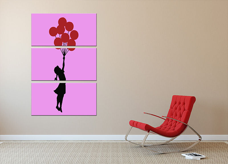 Banksy Flying Balloon Girl Purple 3 Split Panel Canvas Print - Canvas Art Rocks - 2