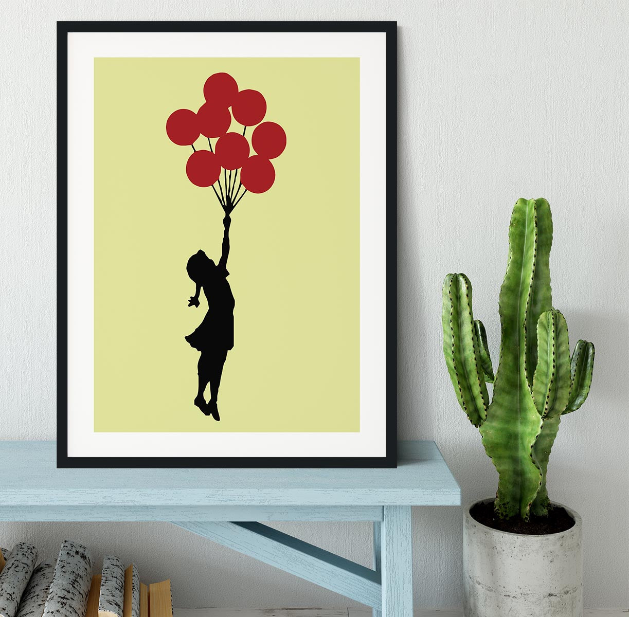Banksy Flying Balloon Girl Yellow Framed Print - Canvas Art Rocks - 1