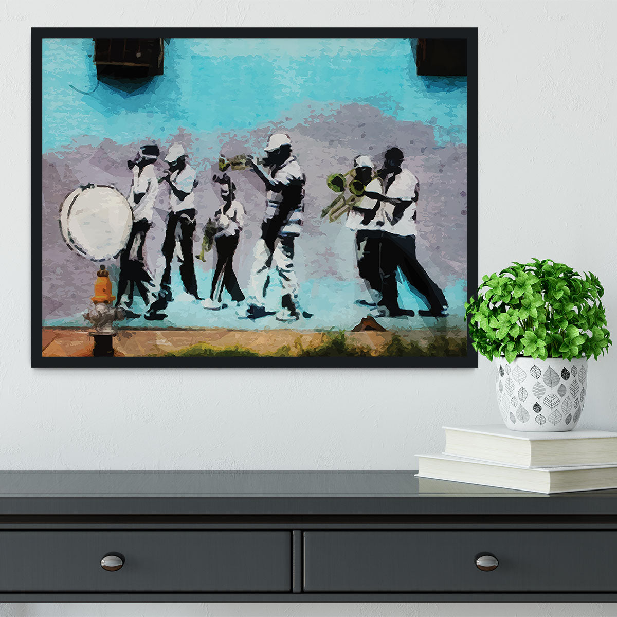 Banksy Gas Mask Marching Band Framed Print - Canvas Art Rocks - 2