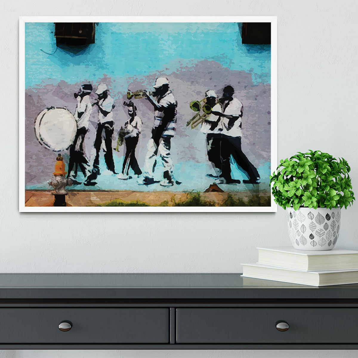 Banksy Gas Mask Marching Band Framed Print - Canvas Art Rocks -6