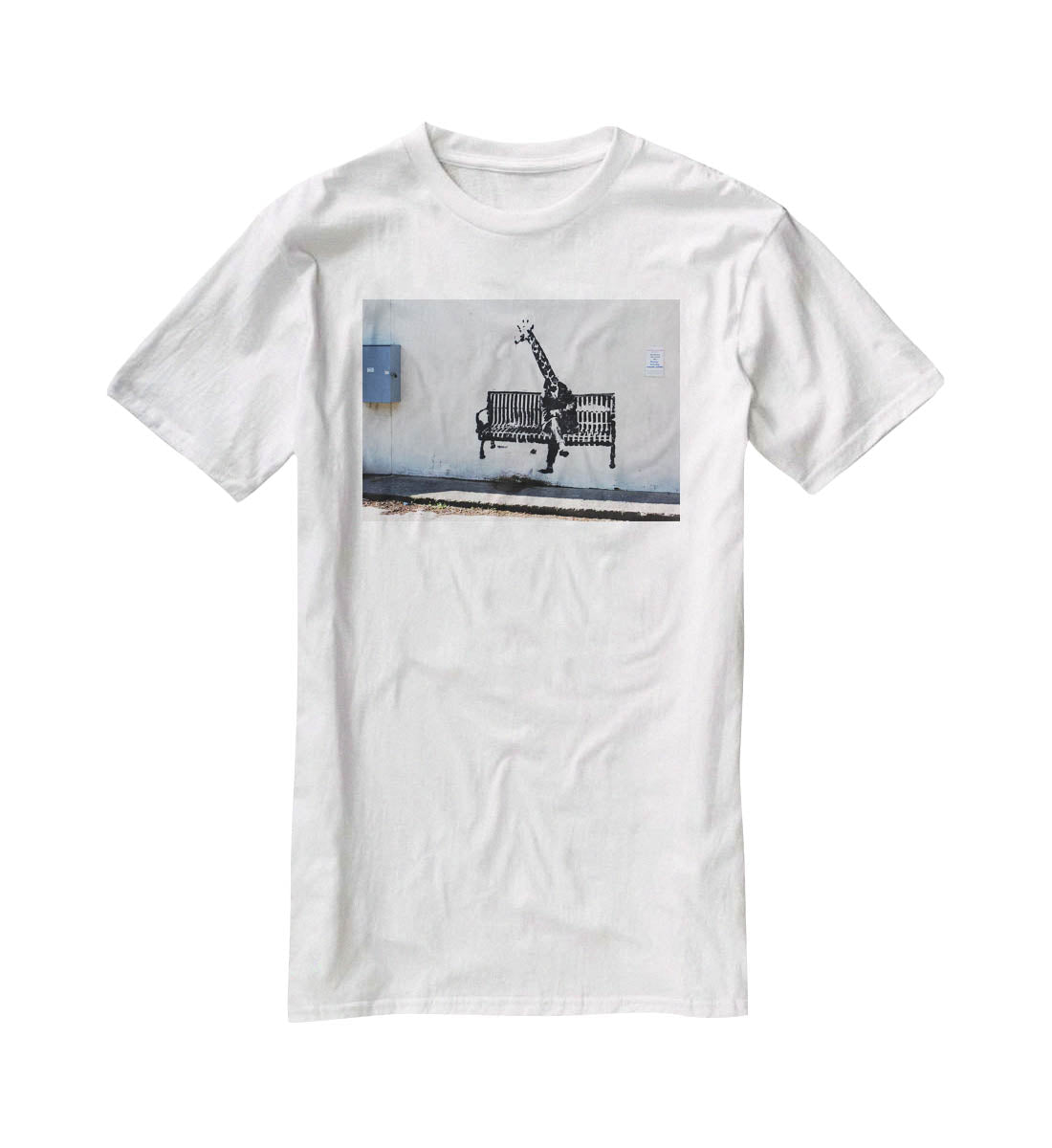 Banksy Giraffe on a Bench T-Shirt - Canvas Art Rocks - 5