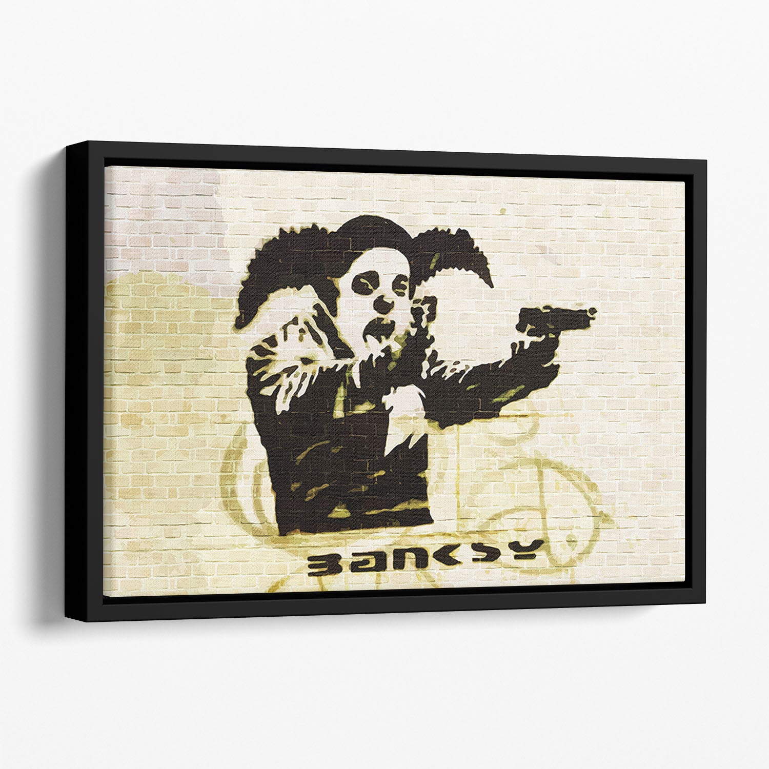 Banksy Gun Toting Clown Bristol Floating Framed Canvas - Canvas Art Rocks - 1