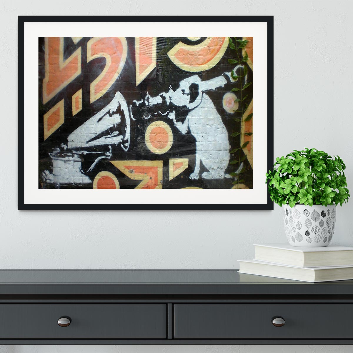 Banksy HMV Dog Framed Print - Canvas Art Rocks - 1