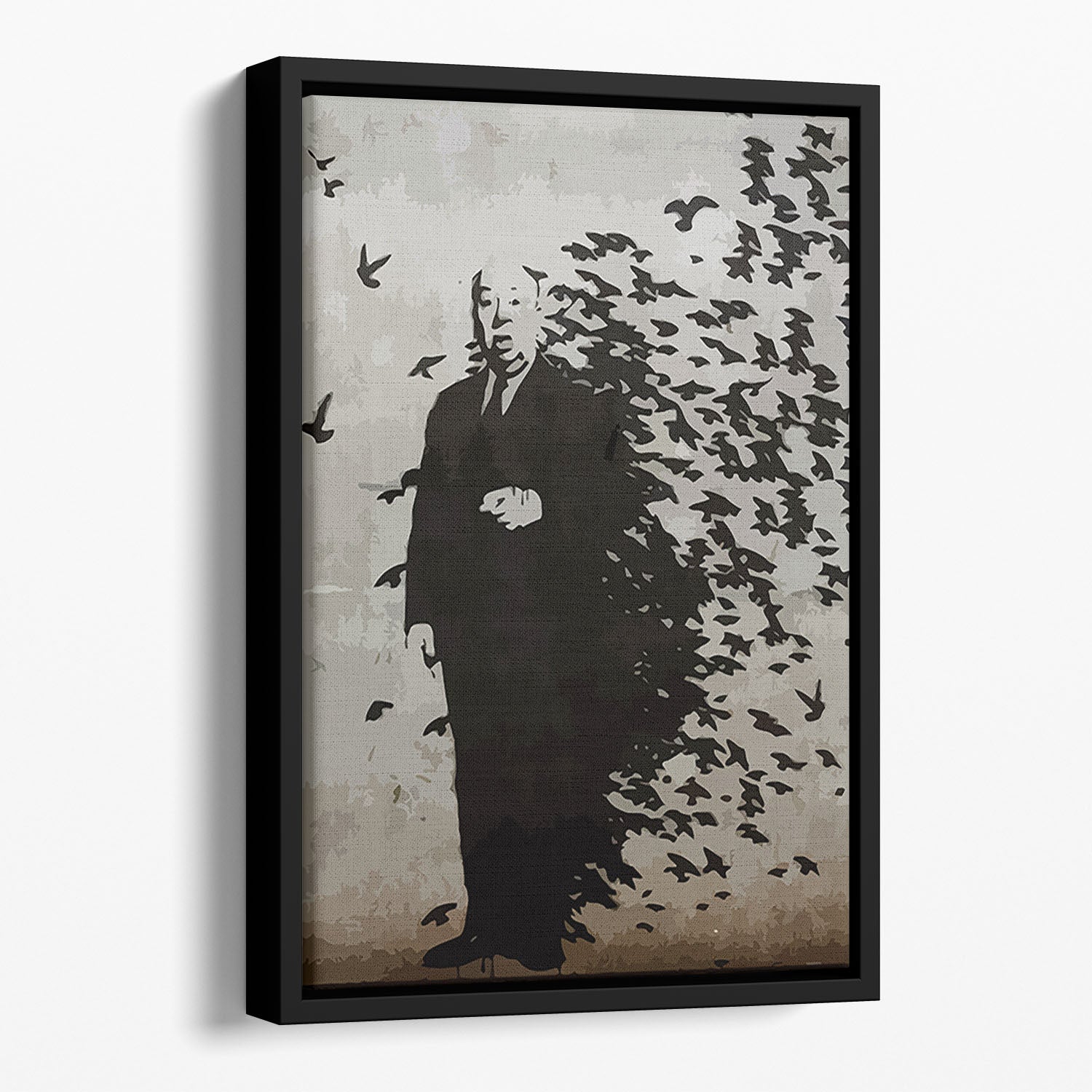 Banksy Hitchcock Birds Floating Framed Canvas