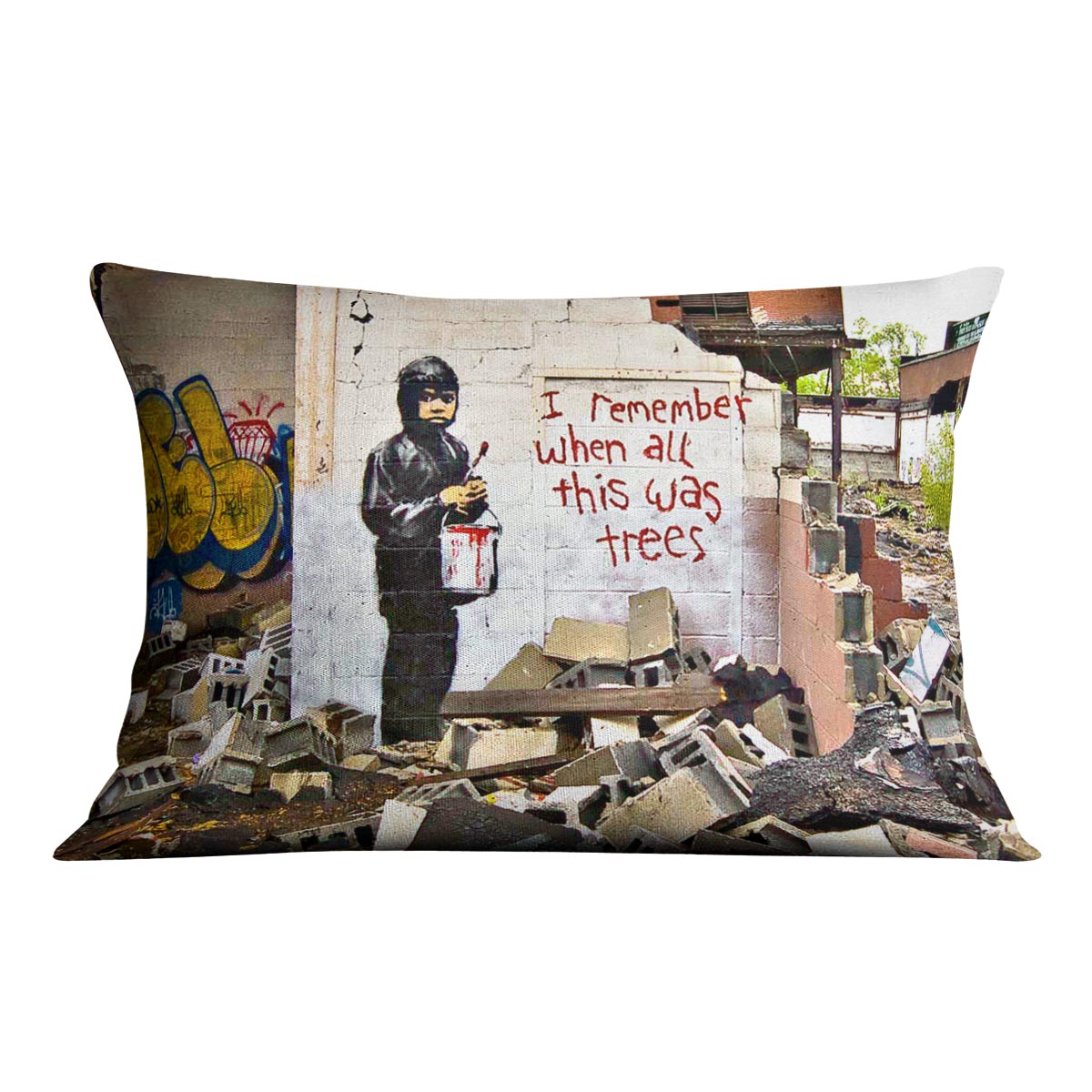 Banksy I Remember When All This Was Trees Cushion