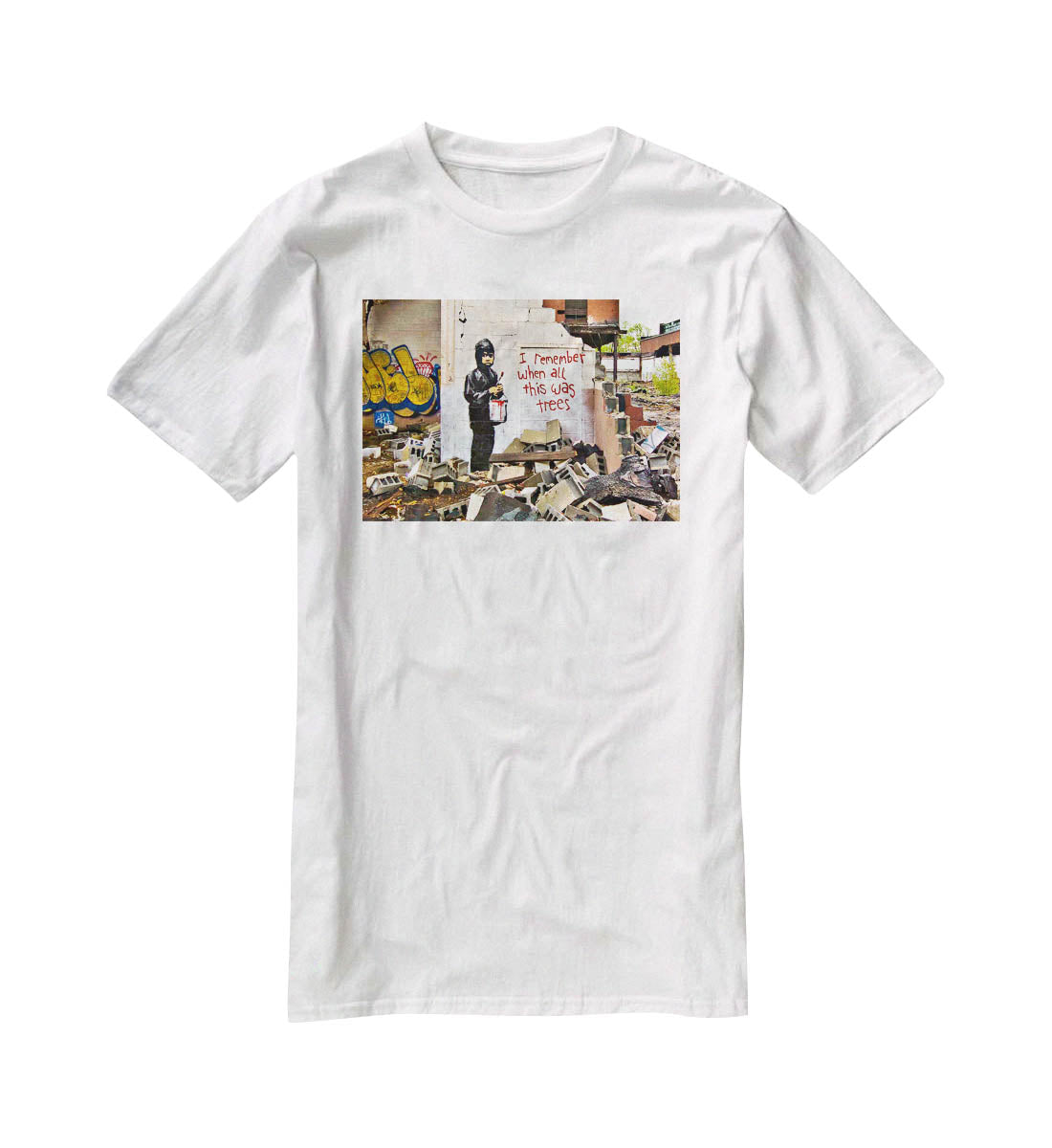 Banksy I Remember When All This Was Trees T-Shirt - Canvas Art Rocks - 5