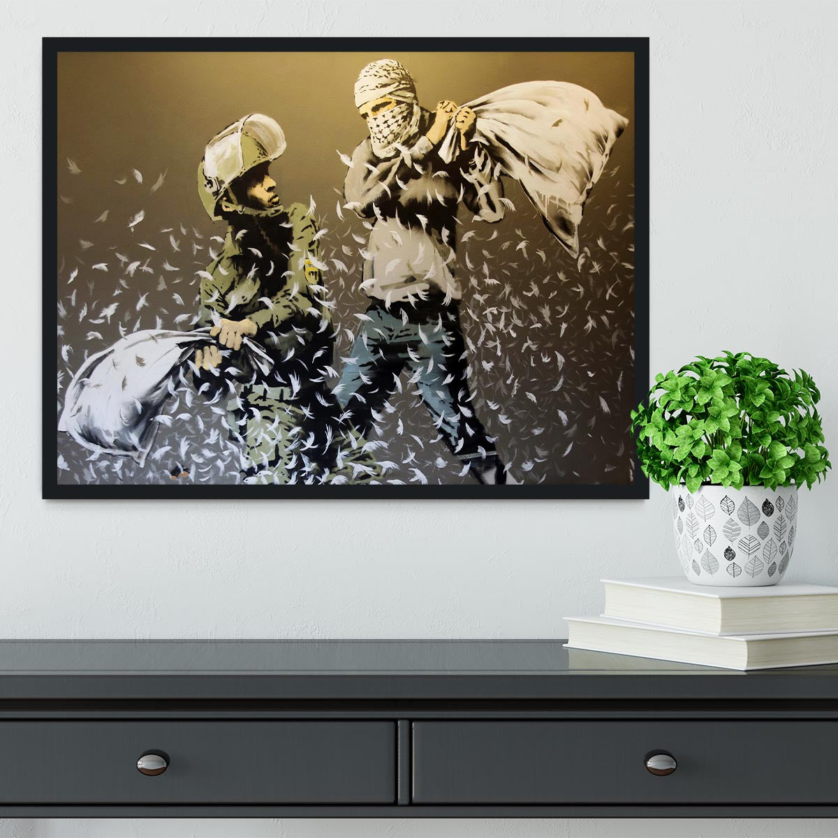 Banksy Israeli or Palestinian Pillow Fight Framed Print or Poster