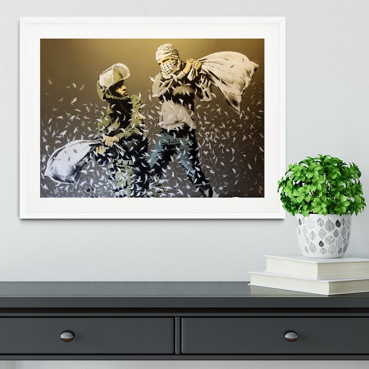 Banksy Israeli or Palestinian Pillow Fight Framed Print or Poster