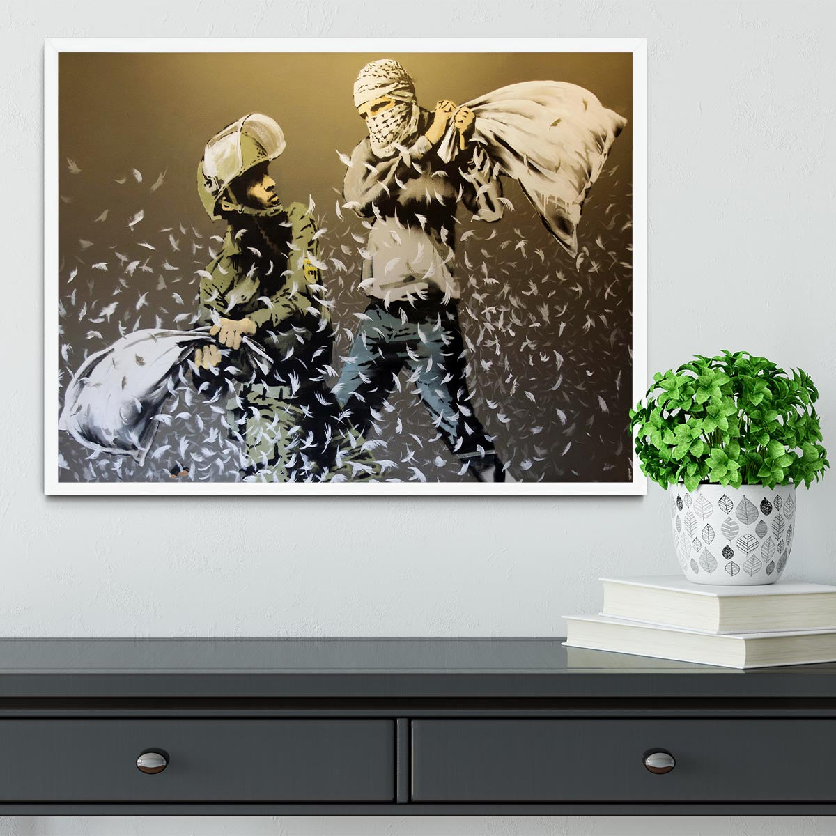Banksy Israeli or Palestinian Pillow Fight Framed Print or Poster