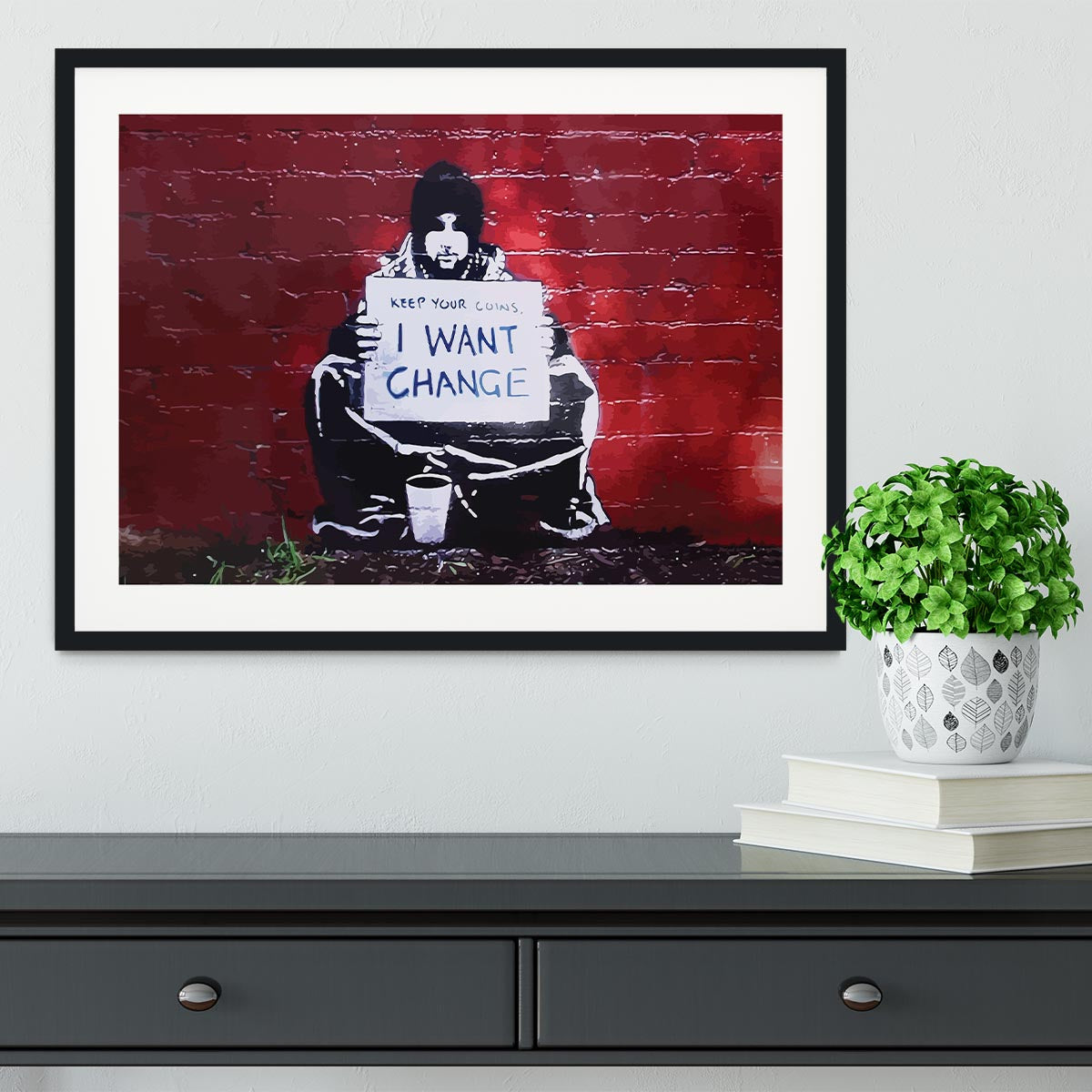 Banksy Keep Your Coins Framed Print - Canvas Art Rocks - 1