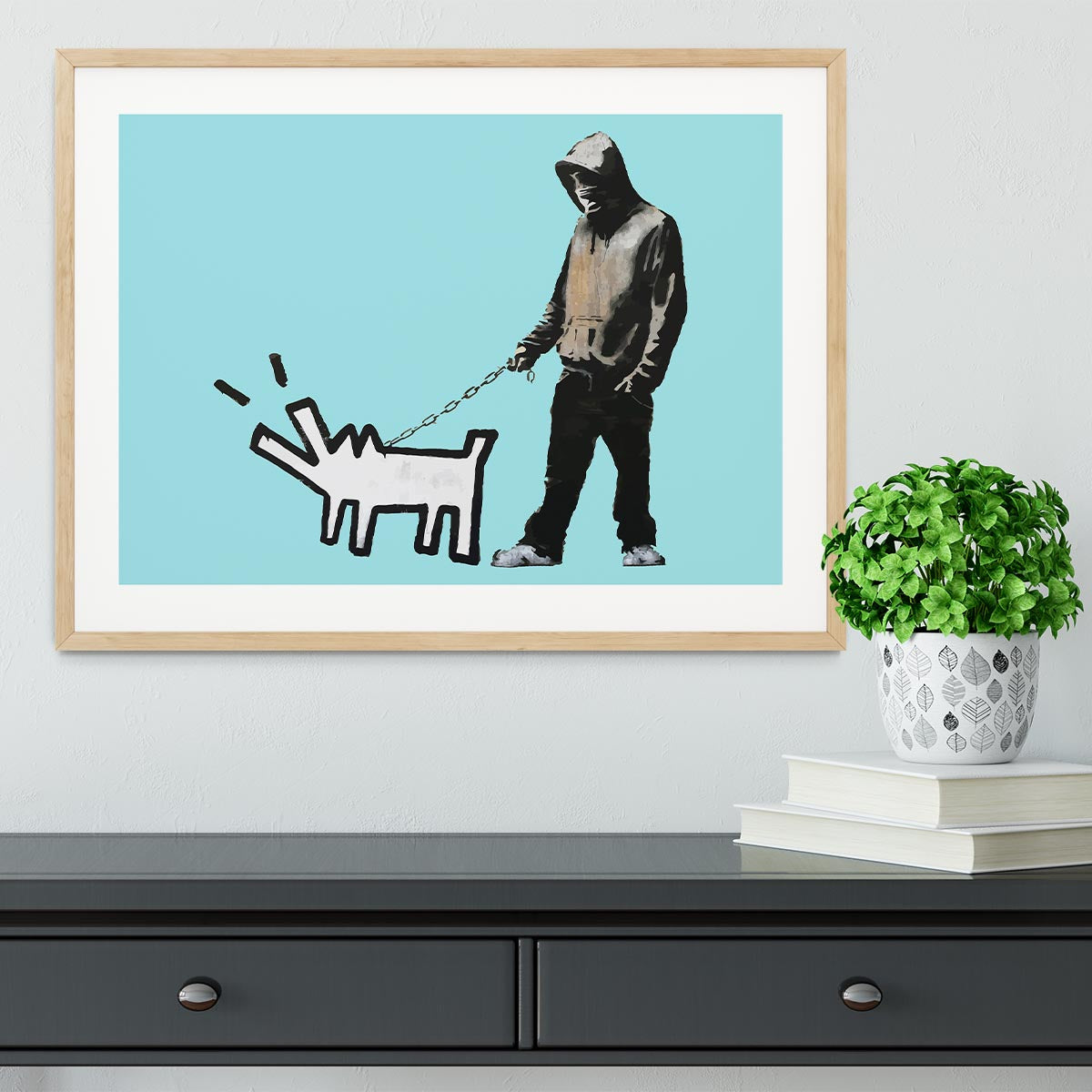 Banksy Keith Haring Dog Light Blue Framed Print - Canvas Art Rocks - 3