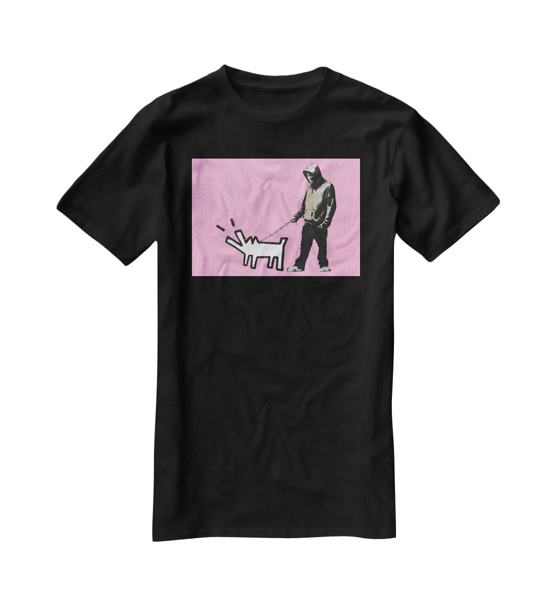 Banksy Keith Haring Dog Pink T-Shirt - Canvas Art Rocks - 1