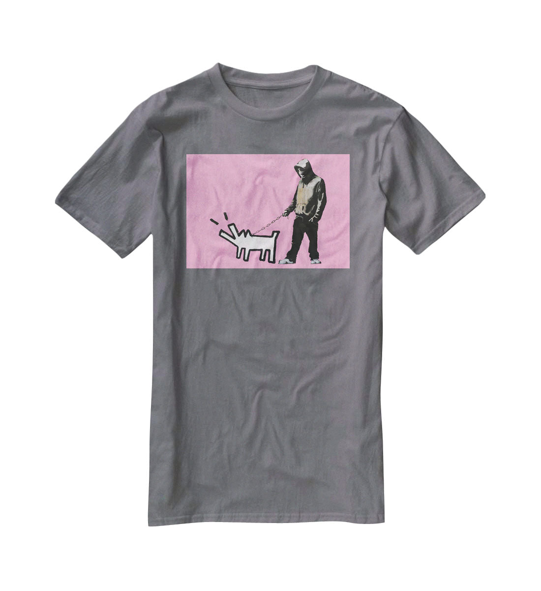 Banksy Keith Haring Dog Pink T-Shirt - Canvas Art Rocks - 3