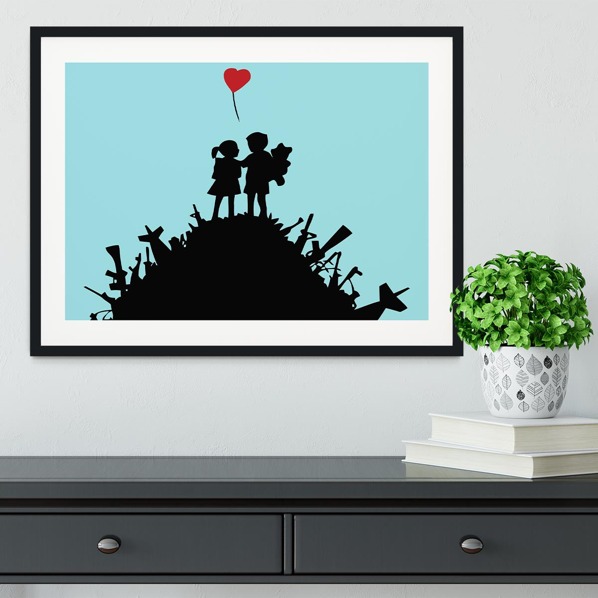 Banksy Kids On Gun Hill Light Blue Framed Print - Canvas Art Rocks - 1