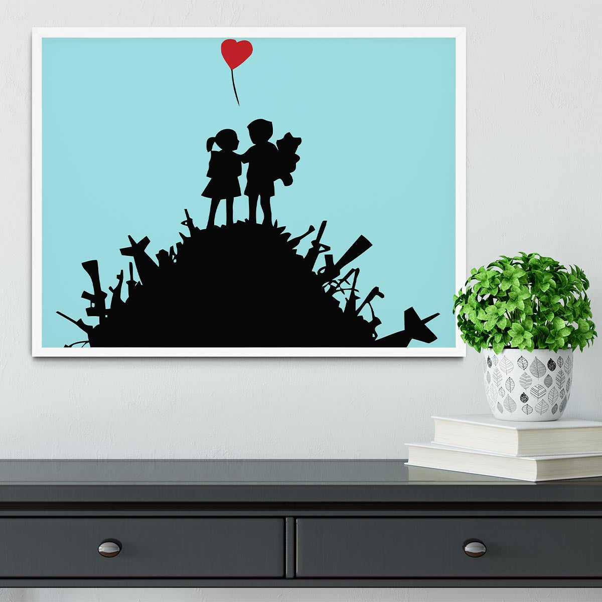 Banksy Kids On Gun Hill Light Blue Framed Print - Canvas Art Rocks -6