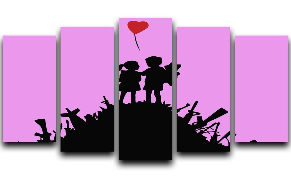 Banksy Kids On Gun Hill Purple 5 Split Panel Canvas - Canvas Art Rocks - 1