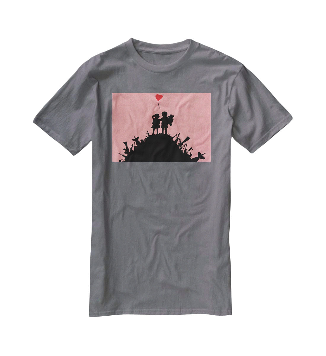 Banksy Kids On Gun Hill Red T-Shirt - Canvas Art Rocks - 3