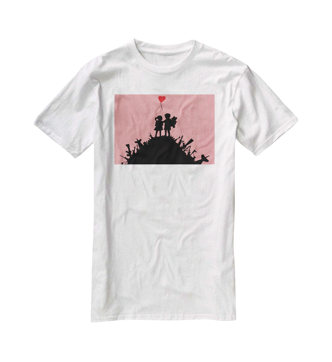 Banksy Kids On Gun Hill Red T-Shirt - Canvas Art Rocks - 5