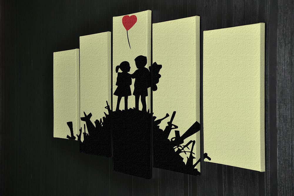 Banksy Kids On Gun Hill Yellow 5 Split Panel Canvas - Canvas Art Rocks - 2