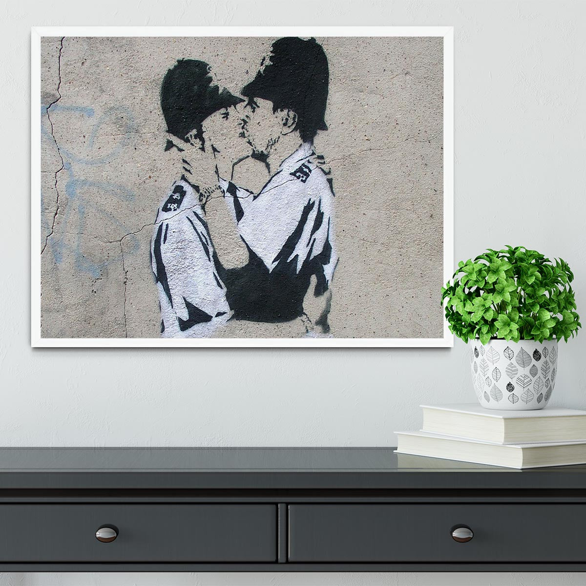 Banksy Kissing Policemen Framed Print