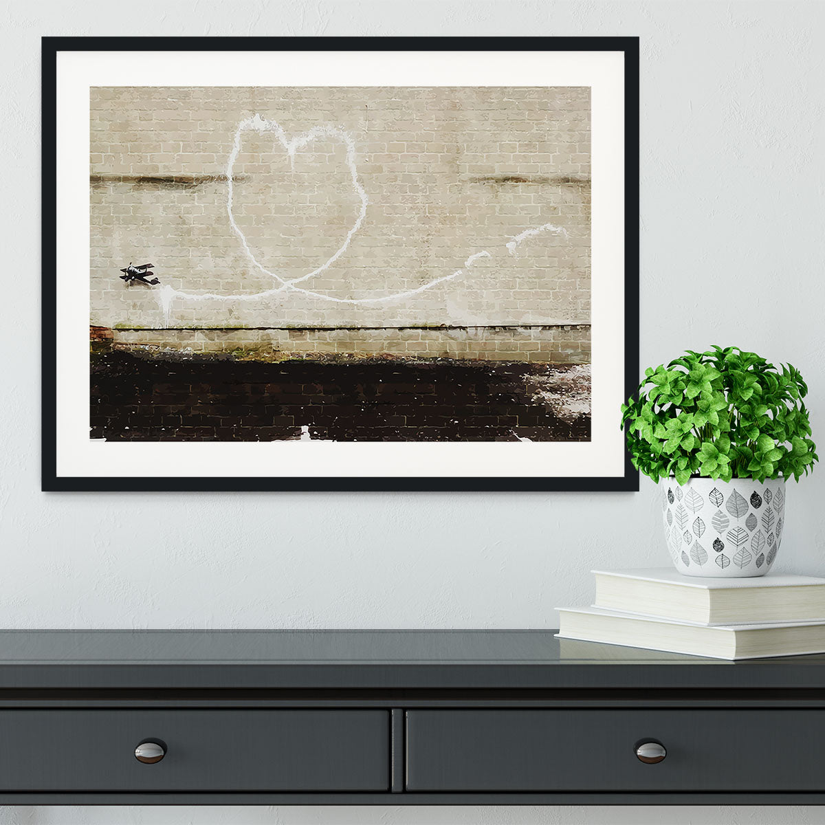 Banksy Love Plane London and Liverpool Framed Print - Canvas Art Rocks - 1
