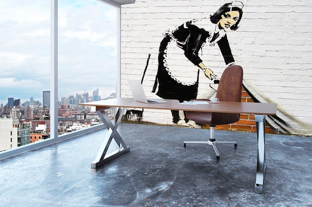 Banksy Maid Sweeping Under the Carpet Wall Mural Wallpaper - Canvas Art Rocks - 3